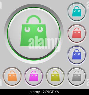Shopping bag color icons on sunk push buttons Stock Vector