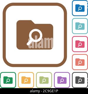 Folder search simple icons in color rounded square frames on white background Stock Vector