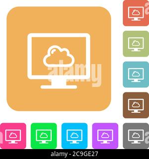 Cloud computing flat icons on rounded square vivid color backgrounds. Stock Vector