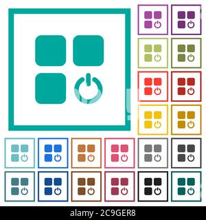 Component switch flat color icons with quadrant frames on white background Stock Vector