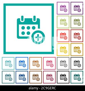 Add to calendar flat color icons with quadrant frames on white background Stock Vector