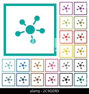 Network connections flat color icons with quadrant frames on white background Stock Vector
