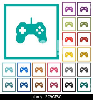 Game controller flat color icons with quadrant frames on white background Stock Vector