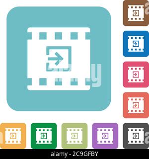 Import movie white flat icons on color rounded square backgrounds Stock Vector