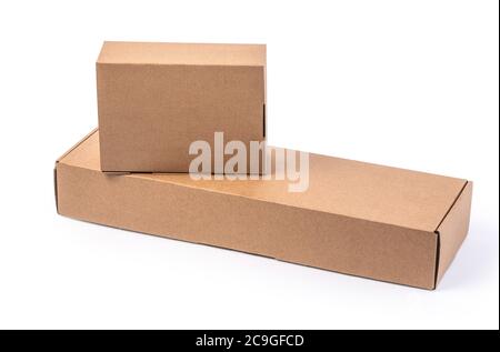 closing a stack of cardboard boxes on a white background with clipping path Stock Photo