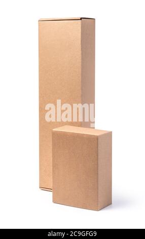 closing a stack of cardboard boxes on a white background with clipping path Stock Photo