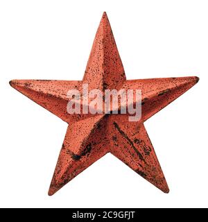 Isolated objects: old metal red star, weathered and rusty, on white background Stock Photo