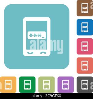 Mobile pin code white flat icons on color rounded square backgrounds Stock Vector