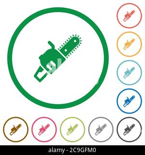 Chainsaw flat color icons in round outlines on white background Stock Vector