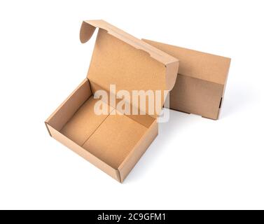 closing a stack of cardboard boxes on a white background with clipping path Stock Photo