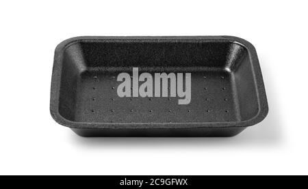 Disposable Black Styrofoam Food Trays on White Background with clipping path Stock Photo