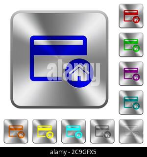 Set credit card as default engraved icons on rounded square glossy steel buttons Stock Vector