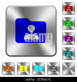 Folder owner engraved icons on rounded square glossy steel buttons Stock Vector