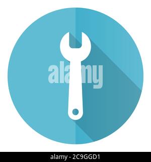 Tool vector icon, flat design blue round web button isolated on white background Stock Vector