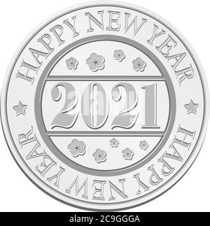 Silver medal for 2021 / new year greeting ornaments vector illustration Stock Vector