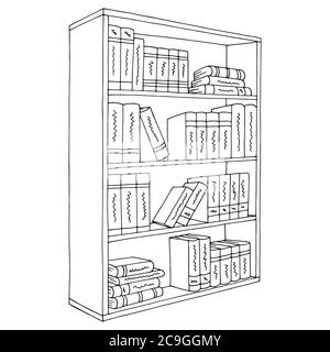 Bookcase graphic black white isolated sketch illustration vector Stock Vector