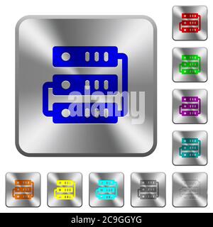 Connected servers engraved icons on rounded square glossy steel buttons Stock Vector