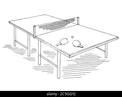 Ping-pong table sport graphic black white isolated sketch illustration vector Stock Vector