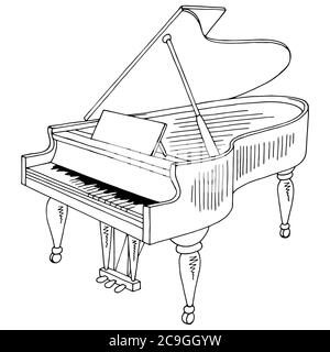 piano black and white drawing