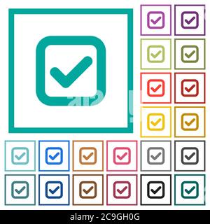 Checkbox flat color icons with quadrant frames on white background Stock Vector