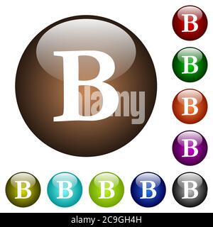 Bold font type white icons on round color glass buttons Stock Vector