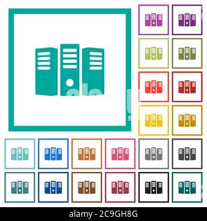 Server hosting flat color icons with quadrant frames on white background Stock Vector