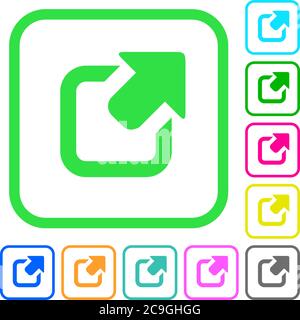 Export symbol with upper right arrow vivid colored flat icons in curved borders on white background Stock Vector