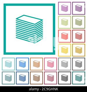 Paper stack flat color icons with quadrant frames on white background Stock Vector