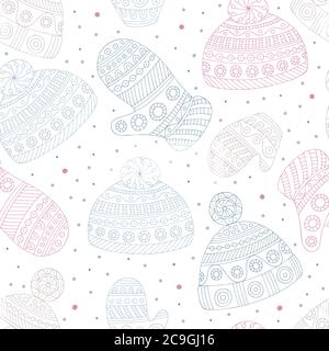 Hats and mittens graphic color seamless pattern background sketch illustration vector Stock Vector