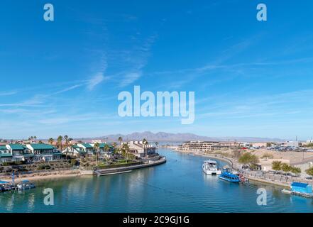 View over Lake Havasu City from London Bridge, Lake Havasu, Arizona, USA Stock Photo