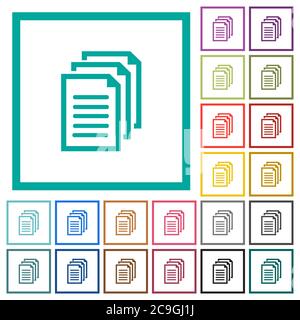 Multiple documents flat color vector icons with shadows in round ...