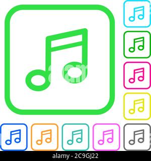 Music note vivid colored flat icons in curved borders on white background Stock Vector