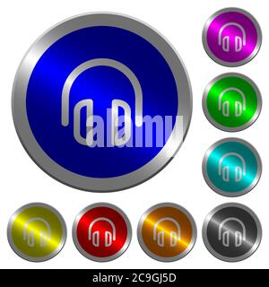 Headset icons on round luminous coin-like color steel buttons Stock Vector