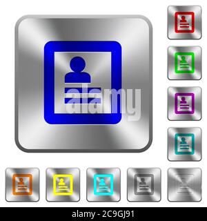 Contacts engraved icons on rounded square glossy steel buttons Stock Vector