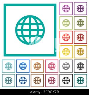 Globe flat color icons with quadrant frames on white background Stock Vector