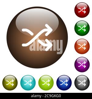 Media shuffle white icons on round color glass buttons Stock Vector