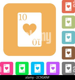 Ten of hearts flat icons on rounded square vivid color backgrounds. Stock Vector