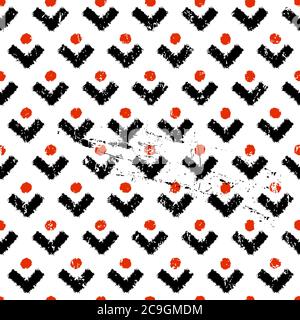 seamless geometric pattern background, with squares/dots, strokes and splashes, black and white Stock Vector