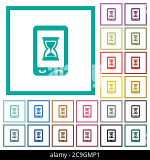 Mobile working flat color icons with quadrant frames on white background Stock Vector