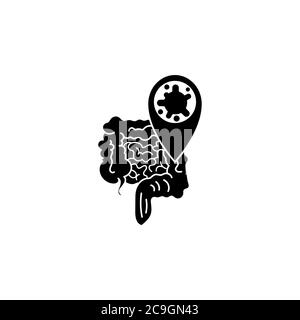 Virus, bacteria and intestines, bowel icon, symbol, sign. coronavirus, COVID-19 icon, logo black on white background. 2019-ncov Stock Vector