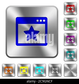 Favorite application engraved icons on rounded square glossy steel buttons Stock Vector
