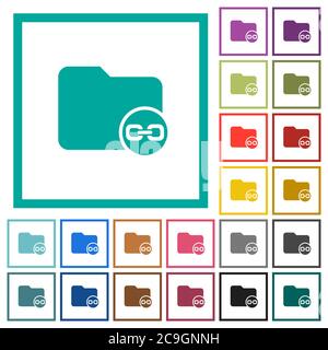 Link directory flat color icons with quadrant frames on white background Stock Vector