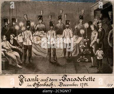 Jakob Joseph Frank auf dem Paradebette 1791. Stock Photo