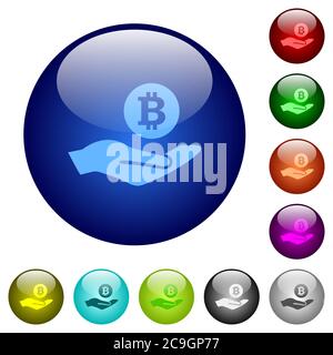 Bitcoin earnings icons on round color glass buttons Stock Vector