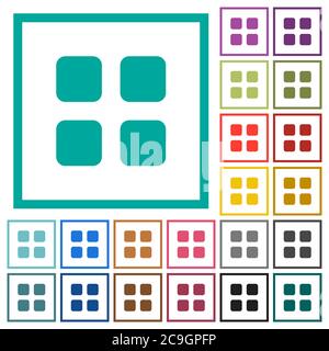 Large thumbnail view mode flat white icons on round color backgrounds ...