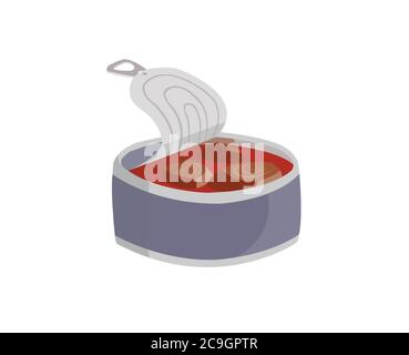 Canned fish isolated on white background. Mackerel in tomato sauce isolated on white. Stock Vector