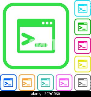 Command prompt vivid colored flat icons in curved borders on white background Stock Vector