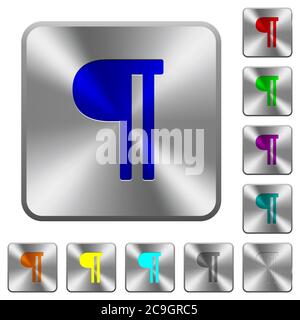 Text paragraph engraved icons on rounded square glossy steel buttons Stock Vector