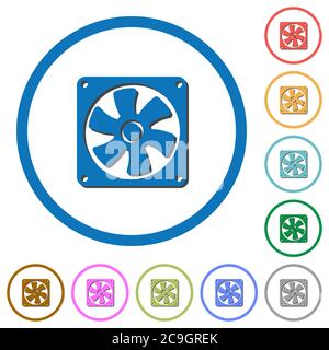 Computer fan flat color vector icons with shadows in round outlines on white background Stock Vector