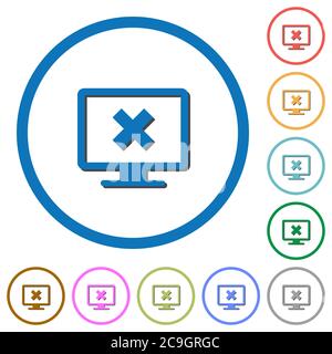Cancel display settings flat color vector icons with shadows in round outlines on white background Stock Vector